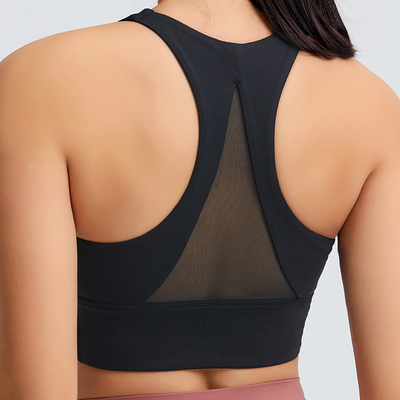 U Collar Yoga Womens Sports Bra Nylon Stitching Mesh Triangle Back