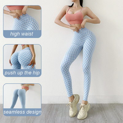 Booty Scrunch Push Up Scrunch Butt Leggings Plaid Printed Yoga Tights For Women