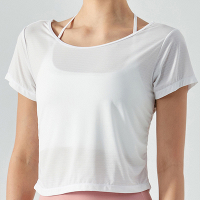 Pleated Nylon Sports Short Sleeve Ladies Yoga Tops Running Fitness T - Shirt