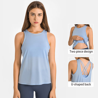 Active Stretch Ladies Yoga Tops One Piece Two Wear Cross Open Back Sport Bra With Removable Pad