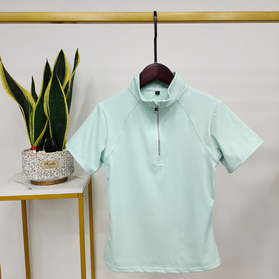 Light Green Sports Tight Riding Short Sleeve T Shirt High Neck