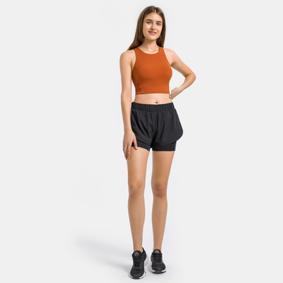Adjustable Waist High Stretchy Yoga Pocket Shorts Anti Glare Sports Pants Built - In Shorts