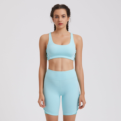 Polyester Yoga Set Clothes Y Shape Bra High Waist Shorts Two Piece Workout Gym Leggings