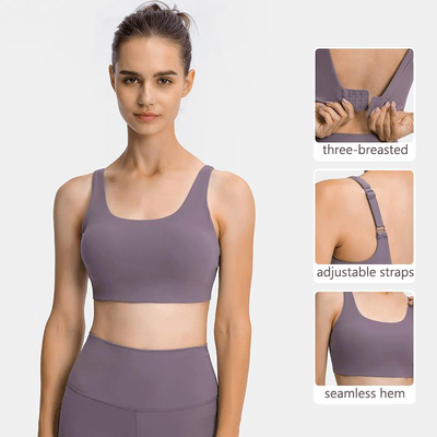 Brushed Nude Floral Printing Yoga Sports Bra Women Resilience Straps Plus Size