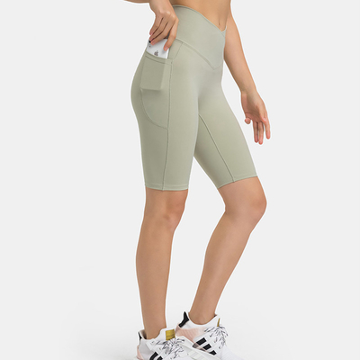 Plus Size Casual Sports Yoga Pants Waist Cross Pockets Shorts Women Gym