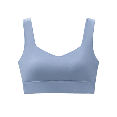 Blue U Shape Neck Sports Bra Women's Stretch Yoga Bra Spandex