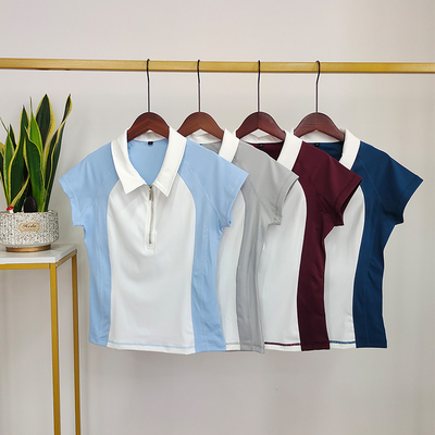 Stitching Contrast Color Horse Riding Tops Polo T Shirts Short Sleeve Base Layer
