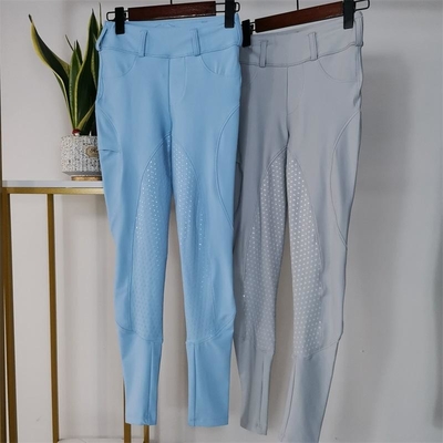 Light Blue Anti Pilling Women Horse Riding Pants Equestrian Clothes