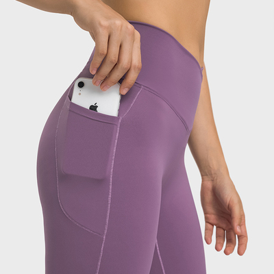 Breathable Side Pocket Yoga Pants Elastic Ladies Cross Waist Sports Tights