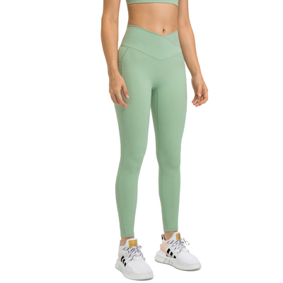 Breathable Side Pocket Yoga Pants Elastic Ladies Cross Waist Sports Tights