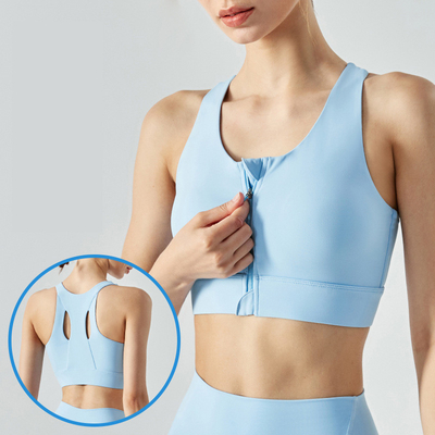 Front Middle Zipper women Yoga Bra High Strength Female Nude Lining Sports Bra