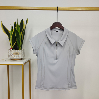 White Nylon Cool Lapel Half Zipper Women Base Layers Equestrian Top