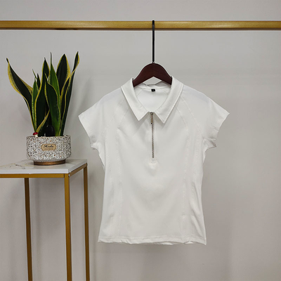 White Nylon Cool Lapel Half Zipper Women Base Layers Equestrian Top