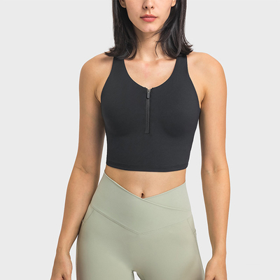 Front Zip Womens Sports Bra High Elastic Breathable Tank Top With Fixed Pad