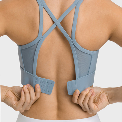Sexy Breathable Mesh Women Sports Bra With Fixed Pad Adjustable Buckle