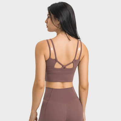 Active Stretch Women Crop Tops Strappy Back Bulid In Widen Bottom Sports Bra