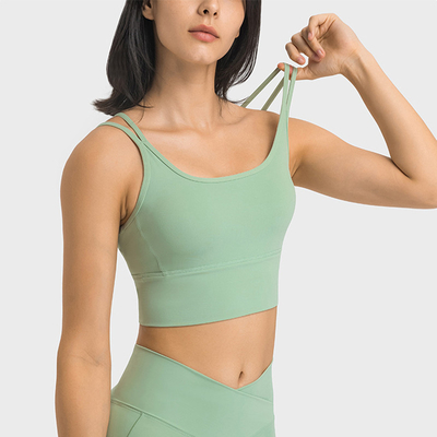 Active Stretch Women Crop Tops Strappy Back Bulid In Widen Bottom Sports Bra