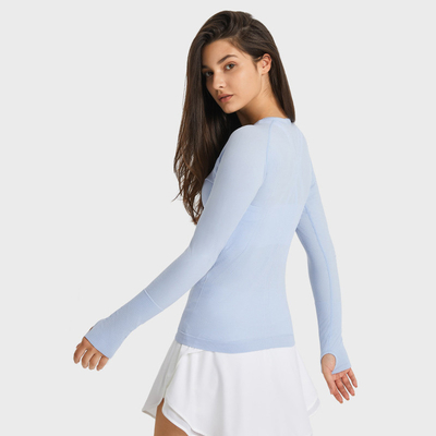 Ladies Long Sleeve Jacquard Horse Riding Tops Round Neck Sports T - Shirt Workout