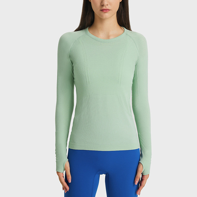 Ladies Long Sleeve Jacquard Horse Riding Tops Round Neck Sports T - Shirt Workout