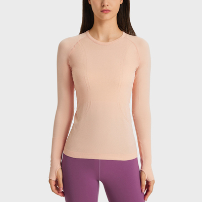 Ladies Long Sleeve Jacquard Horse Riding Tops Round Neck Sports T - Shirt Workout