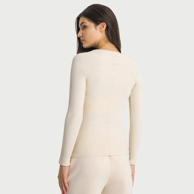 Autumn Ribbed Sports Long Sleeve Yoga Tops Active Stretch Fit Women Sportswear