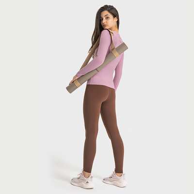 Autumn Ribbed Sports Long Sleeve Yoga Tops Active Stretch Fit Women Sportswear
