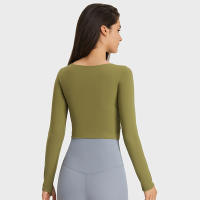 Sports Yoga Long Sleeve Shirts Breathable Short Crop Tops With Pad