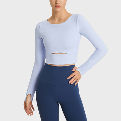 Sports Yoga Long Sleeve Shirts Breathable Short Crop Tops With Pad