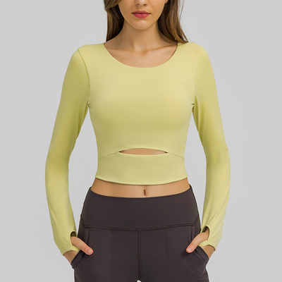 Sports Yoga Long Sleeve Shirts Breathable Short Crop Tops With Pad