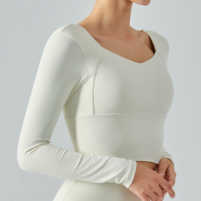Detachable Chest Mat Long Sleeve Ladies Yoga Tops V Neck Sports Skin Friendly