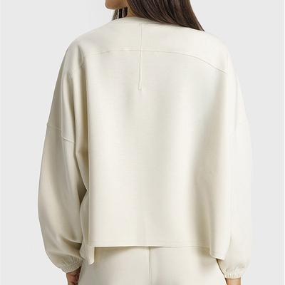 Jade White Womens Yoga Tops Oversized Long Sleeve Drop Shoulder Solid Pullover