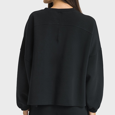 Women Crewneck Long Sleeve Casual Tops Workout Black Hoodies Pullover