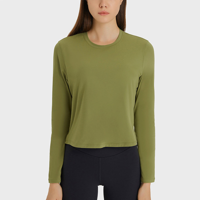 High Elastic Long Sleeve Crop Tops Workout Athletic Gym Cropped Casual Sweatshirts