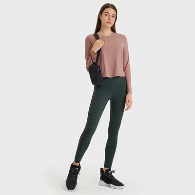 Round Neck Casual Yoga Tops Solid Tees Womens Long Sleeve Cropped T - Shirts
