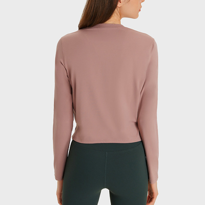 Round Neck Casual Yoga Tops Solid Tees Womens Long Sleeve Cropped T - Shirts