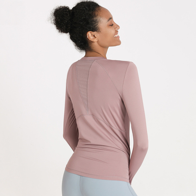 Pink Slim Fit Sports Long Sleeve T Shirt Women'S Breathable Fitness Top