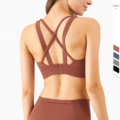 Criss Cross Back Padded Strap Sports Bras For Women Yoga Fitness Tops