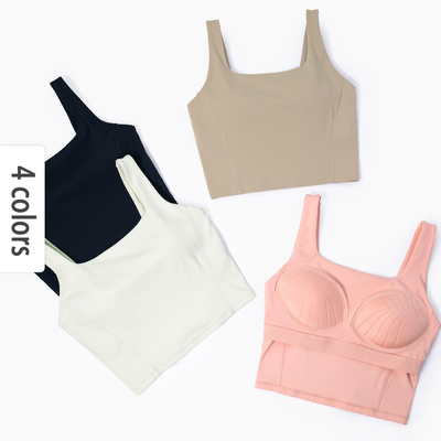 Square collar Workout Tank Tops For Women Athletic Yoga Bra Built In Fixed Cups