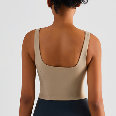 Square collar Workout Tank Tops For Women Athletic Yoga Bra Built In Fixed Cups