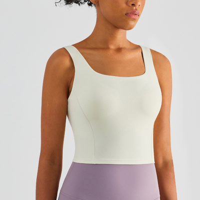 Square collar Workout Tank Tops For Women Athletic Yoga Bra Built In Fixed Cups