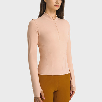Half Zipper Womens Stretch Riding Base Layer With Thumb Hole Double Sided Nylon Tops