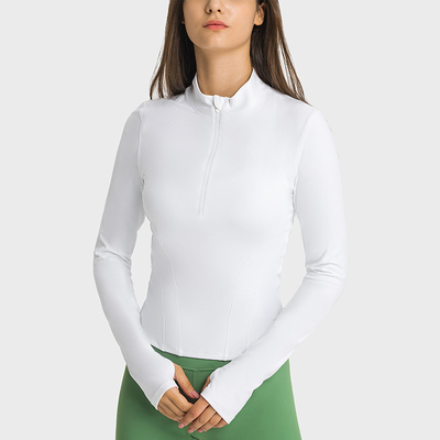 Half Zipper Womens Stretch Riding Base Layer With Thumb Hole Double Sided Nylon Tops