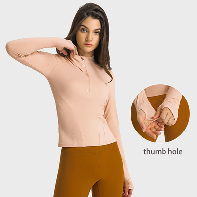 Half Zipper Womens Stretch Riding Base Layer With Thumb Hole Double Sided Nylon Tops