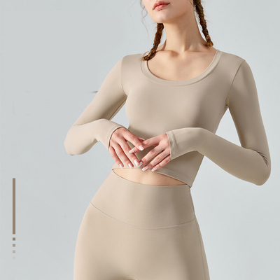 Breathable Comfortable Ladies Sports Shirt Autumn Winter Nude Yoga Long Sleeve Round Neck