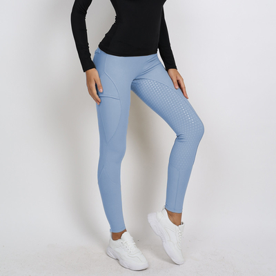 Women Light Blue Full Seat Silicone Breeches Horse Riding Leggings With Side Pocket