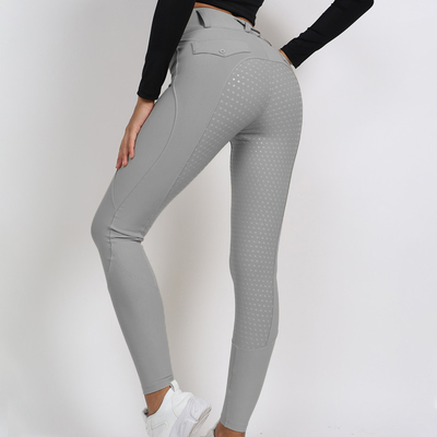 Light Gray Women Riding Leggings Pockets Equestrian Training Pants With Silicone Grip