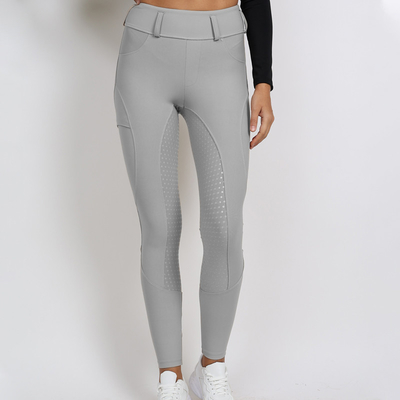 Light Gray Women Riding Leggings Pockets Equestrian Training Pants With Silicone Grip