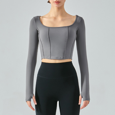 Fishbone Square Neck Ladies Yoga Tops Nude Slim Customized Logo