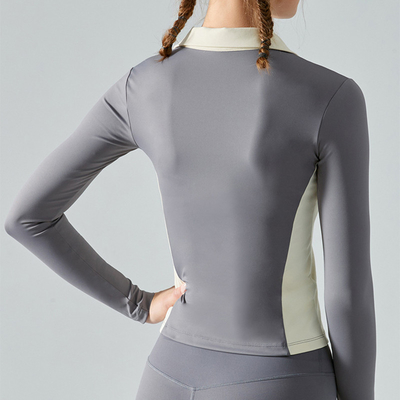 Color Contrast Long Sleeve Polo Shirts Ladies Equestrian Top High Density