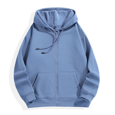 Light Blue Zipper Horse Riding Hoodies Women's Sports Thickened Jacket